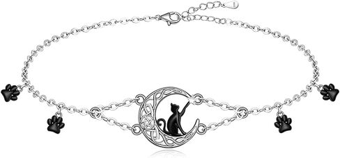 Black Cat Anklet Heart Cat Ankle Bracelets for Women 925 Sterling Silver Cat Anklets for Cats Lover Gifts in Kuwait