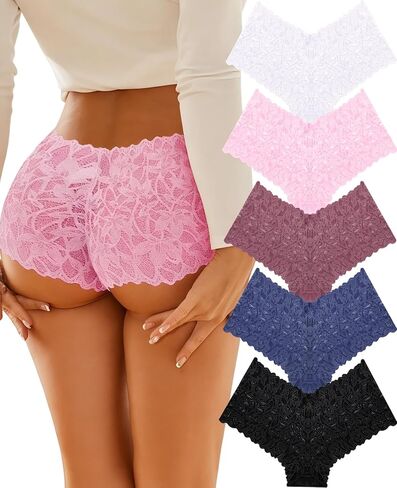 Sexy Underwear Panties for Women Cheeky V Waist Lace Boyshorts Plus Size Underwear Women 5 Pack in Kuwait