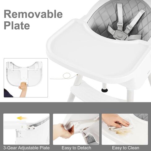 كرسي قابل للتحويل 6 في 1 كرسي مرتفع ، للأطفال من 6 إلى 36 أشهر مع تسخير السلامة ، صينية قابلة للإزالة ووسادة بو ، رمادي in Kuwait