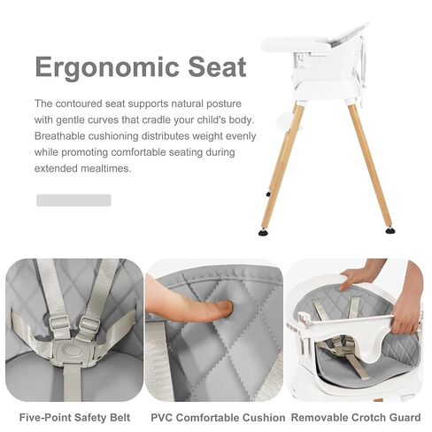 كرسي قابل للتحويل 6 في 1 كرسي مرتفع ، للأطفال من 6 إلى 36 أشهر مع تسخير السلامة ، صينية قابلة للإزالة ووسادة بو ، رمادي in Kuwait