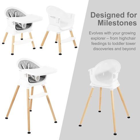 كرسي قابل للتحويل 6 في 1 كرسي مرتفع ، للأطفال من 6 إلى 36 أشهر مع تسخير السلامة ، صينية قابلة للإزالة ووسادة بو ، رمادي in Kuwait