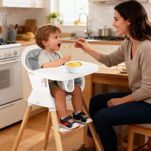 كرسي قابل للتحويل 6 في 1 كرسي مرتفع ، للأطفال من 6 إلى 36 أشهر مع تسخير السلامة ، صينية قابلة للإزالة ووسادة بو ، رمادي in Kuwait