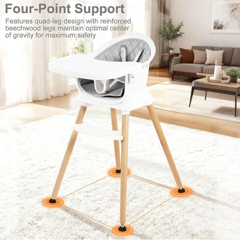 كرسي قابل للتحويل 6 في 1 كرسي مرتفع ، للأطفال من 6 إلى 36 أشهر مع تسخير السلامة ، صينية قابلة للإزالة ووسادة بو ، رمادي in Kuwait