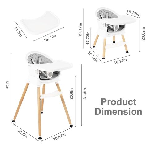 كرسي قابل للتحويل 6 في 1 كرسي مرتفع ، للأطفال من 6 إلى 36 أشهر مع تسخير السلامة ، صينية قابلة للإزالة ووسادة بو ، رمادي in Kuwait