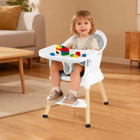 كرسي قابل للتحويل 6 في 1 كرسي مرتفع ، للأطفال من 6 إلى 36 أشهر مع تسخير السلامة ، صينية قابلة للإزالة ووسادة بو ، رمادي in Kuwait