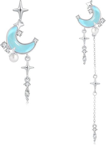 SIXFOX Moon Earrings for women trendy Danity Drop Dangle Earrings with Star gemstone cute Boho Stud Earrings Jewelry Gift in Saudi Arabia