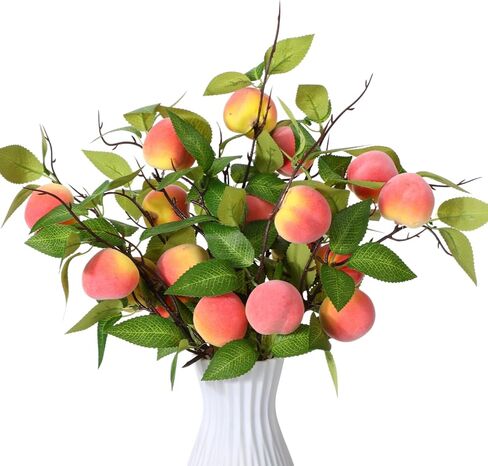 10pack Artificial Peach Branches 27 Inch Realistic Artificial Peach Fruits with Green Leaves Simulation Branches Decoration for Vase Home Party Decoration in Kuwait
