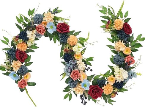 22 inch Wreath Artificial Flower Wreaths Spring Summer Yellow Blue Rose Hydrangea Wreaths Front Door Hallway Window Decoration Wedding Birthday Decoration in Saudi Arabia