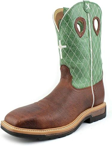 Twisted X Men's 12" Western Work Boot, Square Toe Steel Toe, Cognac Glazed Pebble & Lime, 8 D in Kuwait