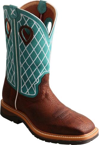 Twisted X Men's 12" Western Work Boot, Square Toe Steel Toe, Cognac Glazed Pebble & Lime, 8 D in Saudi Arabia