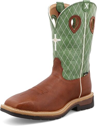 Twisted X Men's 12" Western Work Boot, Square Toe Steel Toe, Cognac Glazed Pebble & Lime, 8 D in Saudi Arabia