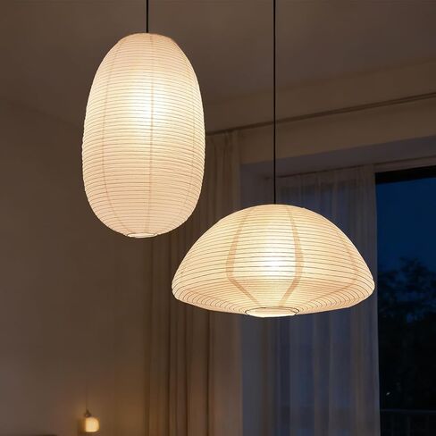 White Paper Lanterns 19+21inch 2PCS Large Rice Paper Lamp Shade Hanging Semicircular and Elliptical Pendant Light Shade Chinese Lantern for indoor bedroom,living room.gift for her in Saudi Arabia