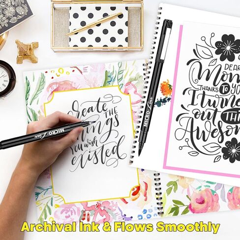 Dyvicl Hand Lettering Pens, Calligraphy Brush Pens Art Markers for Beginners Writing, Sketching, Drawing, Illustration, Scrapbooking, Journaling, Black Ink Pen Set, 8 Sizes in Kuwait