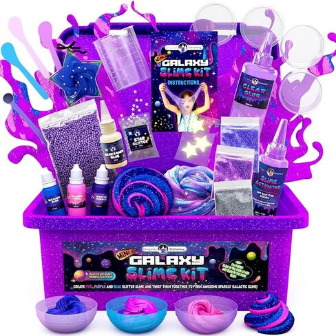 Original Stationery 22-Pieces Mini Galaxy Slime Kit, Make Your Own Galactic Slime with Glitter and Glow in The Dark Powder, Create Pink, Purple and Blue Slimes, Fun Easter and Birthday Gift in Kuwait