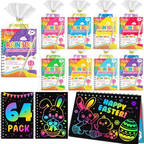 Party Favors for Kids: 36 Pack Rainbow Scratch Art Notebook Easter Classroom Gifts Bulk for Girls Boys Easter Basket Stuffers, Return Gifts for Birthday Party Favors Bulk Kids Crafts in Kuwait