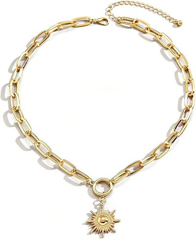 Elegant Gold Sun Necklace For Women Dainty 14k Gold Plated Pendant Necklace Vintage Stacked Sun Collarbone Chain Necklace Fashion Summer Beach Dance Party Jewelry in Kuwait
