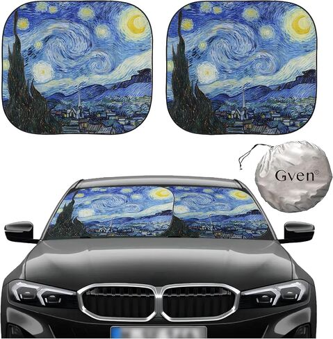 Gven Windshield Sun Shade 2pcs with Bonus Car Sunshade for Front Window Shades 2025 Technology Reflect UV and Heat Sun Visor Automotive Interior Sun Protection (Sunflower, S) in Kuwait
