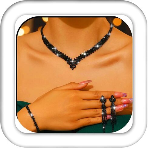 Aukmla Bridal Jewelry Set Silver Rhinestones Bride Wedding Necklace Earring Sets Prom Necklaces for Women in Kuwait