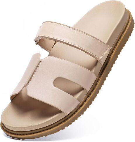 صندل شريحة للسيدات من Zeenxiuya مع الفيلكرو القابل للتعديل ، شرائح الشاطئ الصيفية القابلة للضبط ، زلة وسادة خفيفة الوزن على حلقة صغيرة من الجلد in Kuwait