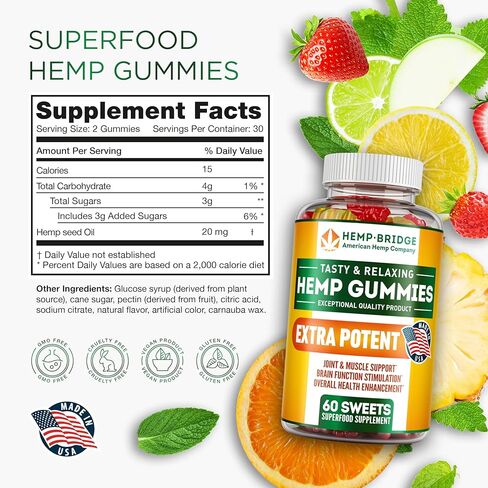 Hemp Gummies - Made in USA - Omega 3 Supplement with Hemp Oil - Fruity Gummies for Joints, Muscles, Relax, Calm, Sleep, Skin and Nails in Saudi Arabia
