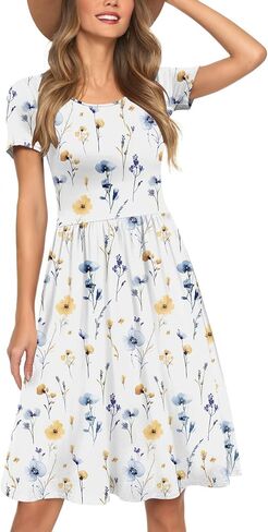 AYIFU Womens Summer Dresses Casual Short Sleeve Empire Waist Dress with Pockets in Kuwait