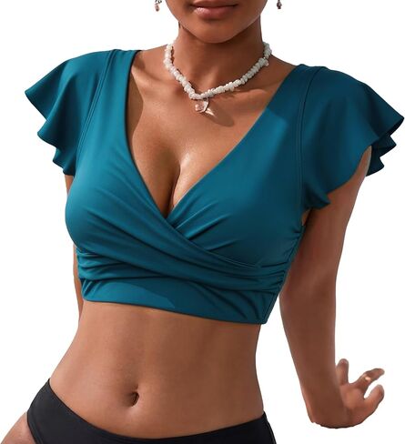 Hilor Women's underwire bikini قمم قصيرة الأكمام الدبابات الباستيك الدعام in Saudi Arabia