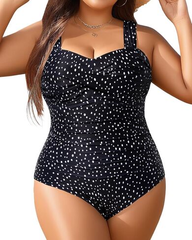Yonique Plus Size One Piece Swimsuit for Women Tummy Control Bathing Suit Ruched Swimwear Black 18W in Kuwait