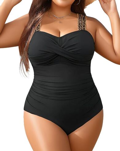 Yonique Plus Size One Piece Swimsuit for Women Tummy Control Bathing Suit Ruched Swimwear Black 18W in Kuwait