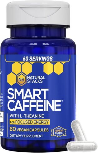 حبوب الكافيين الذكية من ناتشورال ستاكس 60 قيراط - 200 ملغ من الثيانين + 100 ملغ من الكافيين - طاقة فورية وتركيز للحياة المدرسية والعمل - بدون توتر أو تحطم in Kuwait