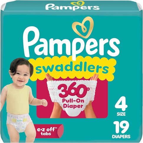 Pampers Diapers - Swaddlers 360 - Size 4, 19 Count, for up to 100% Leakproof Premium Skin Protection (Packaging May Vary) in Saudi Arabia