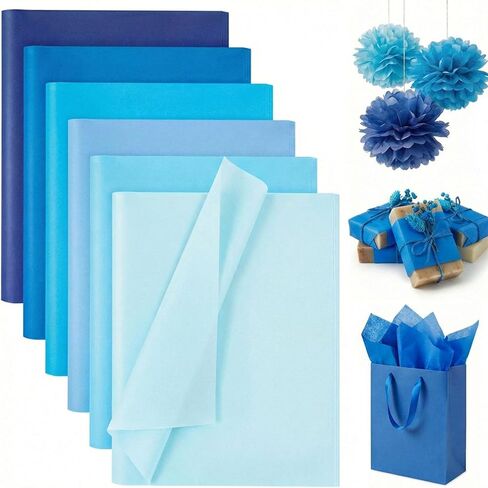 Shindel 330 Sheets Blue Tissue Paper Bulk, 14Inch Gift Wrapping Paper Thickened Tissue Paper for Gift Bags DIY Crafts Party Gifts Boxes in Kuwait