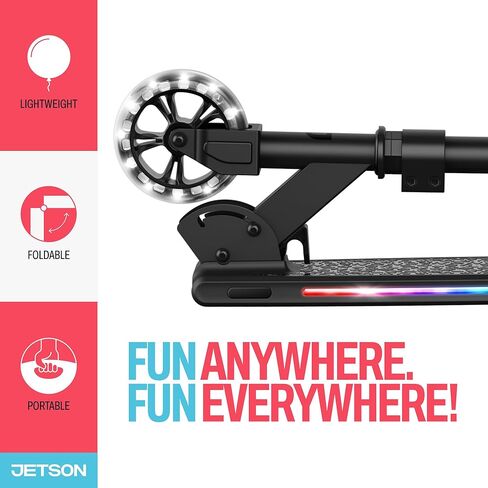 سكوتر جيتسون مارس للأطفال بعجلتين، يتضمن أضواء LED على المقود والجذع والعجلات والسطح، ومقود قابل للتعديل، وفرامل خلفية، وتصميم خفيف الوزن، وآلية سهلة الطي، للأعمار من 5 سنوات فما فوق in Kuwait