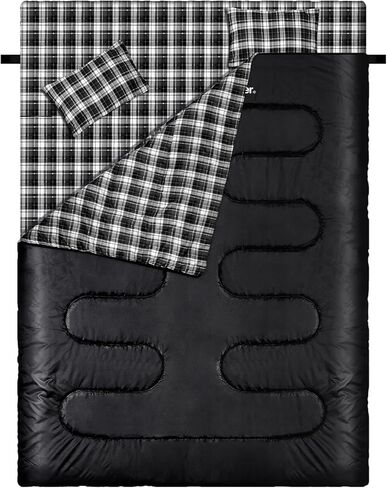 حقيبة نوم مزدوجة من سبورتنير - كيس نوم بحجم كوين لشخصين مع وسادتين للبالغين والأطفال في 3 فصول الطقس البارد الدافئ، مقاومة للماء وخفيفة الوزن للخارج والتخييم وحقيبة الظهر والمشي لمسافات طويلة in Kuwait