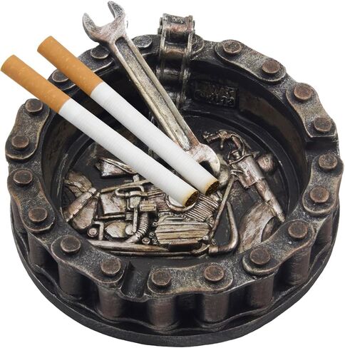 Neletao Vintage Motorcycle Chain Ashtray with Wrench & Bike Motif - Perfect for Biker Bars, Harley Shops, or Smoking Rooms - Unique Gift for Men, Mechanics, or Smokers in Kuwait