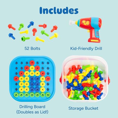 لعبة ديزاين اند دريل بولت-ات باكيت، مثقاب ودلو مليء بالمسامير بالوان جميلة ورائعة in Kuwait