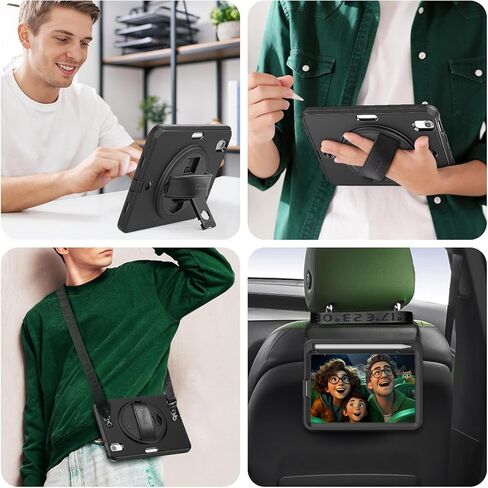 SEYMAC Case for iPad Mini 7 (A17 Pro) 2024/ Mini 6 8.3 Inch, Shockproof Protective Case with Screen Protector, Stand, Hand/Shoulder Strap and Pencil Holder for iPad Mini 7th/6th Generation, Black in Kuwait