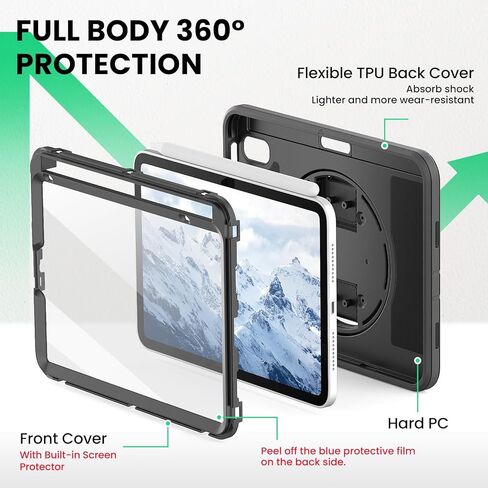 SEYMAC Case for iPad Mini 7 (A17 Pro) 2024/ Mini 6 8.3 Inch, Shockproof Protective Case with Screen Protector, Stand, Hand/Shoulder Strap and Pencil Holder for iPad Mini 7th/6th Generation, Black in Kuwait