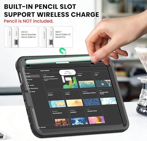 SEYMAC Case for iPad Mini 7 (A17 Pro) 2024/ Mini 6 8.3 Inch, Shockproof Protective Case with Screen Protector, Stand, Hand/Shoulder Strap and Pencil Holder for iPad Mini 7th/6th Generation, Black in Kuwait