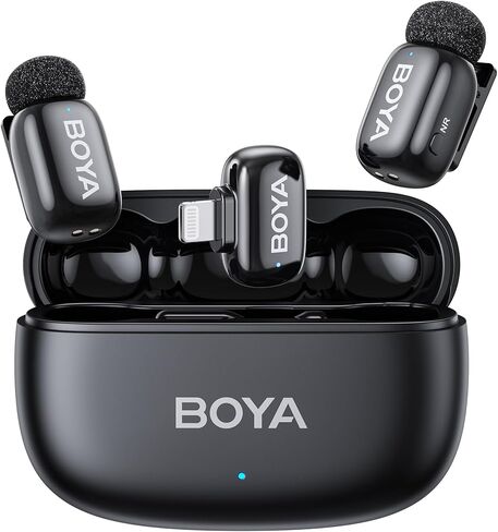 BOYA Mini Wireless Microphone for iPhone with MFi Certified Ligntning Interface,Noise Cancellation, 30H Battery Life with Charging Case,Voice Changer Microphone,iPhone Microphone for Video Recording in Kuwait