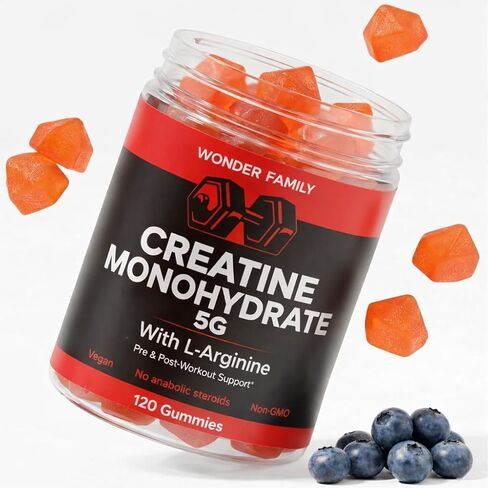 Creatine Monohydrate Gummies 5g with Vitamins B6, B12 - Boost Strength & Recovery with Creatine Chewables - Tasty Creatine for Men Muscle Gain - Creatina Monohidratada en Gomitas - 120 Creatine Gummys in Kuwait