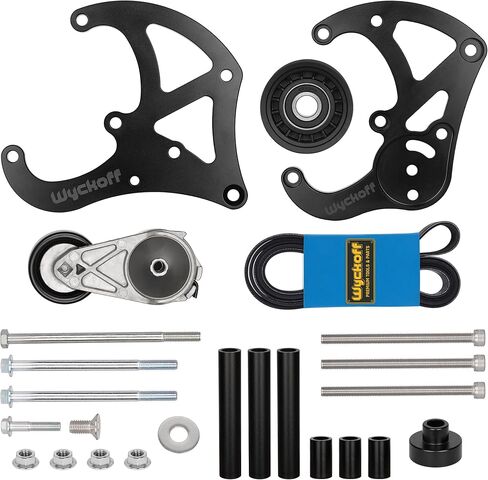 LS Swap R4 AC Compressor Bracket Kit, High Mount A/C Brackets Compatible with Chevy GMC SUV Truck Vortec Engines LSX LS2 LS3 LS6 LQ LQ4 LQ9 Includes Tensioner, Idler Pulley, Serpentine Belt in Kuwait