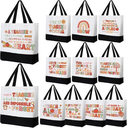Abbylike 12 Pcs Inspirational Canvas Tote Bags Bulk End of Year Gifts Rainbow Tote Bags Motivational Quotes Appreciation Gifts for Teacher Employee Coworker Women BFF in Kuwait