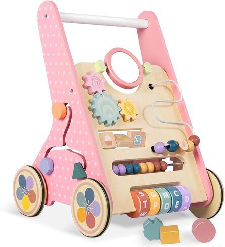 Wooden Baby Walker مع عجلات ، ودفع المشي للطفل Baby Boy من 6 إلى 12 شهرًا ، وجلس مركز نشاط الأطفال للوقوف صغير الحجم in Kuwait