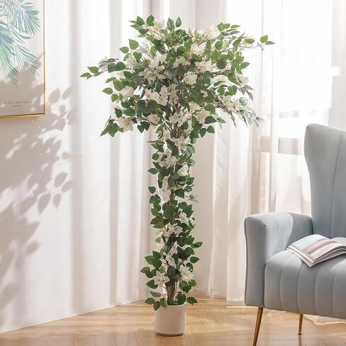 BLOSMON White Hydrangea Artificial Trees: 5ft Fake Silk Plants for Home Living Room Decor Indoor - Faux Hydrangeas with Pot for Front Door Porch Patio Entrance Decoration in Saudi Arabia