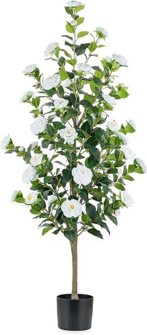 BLOSMON White Hydrangea Artificial Trees: 5ft Fake Silk Plants for Home Living Room Decor Indoor - Faux Hydrangeas with Pot for Front Door Porch Patio Entrance Decoration in Saudi Arabia