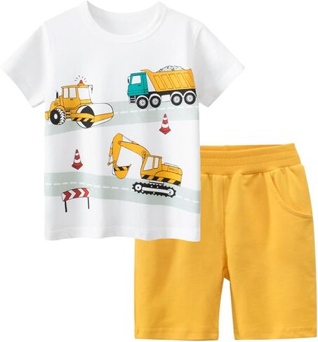 BINIDUCKLING Toddler Short Set Boy Summer Outfit Graphic Tee and Shorts 2-8 Years in Kuwait