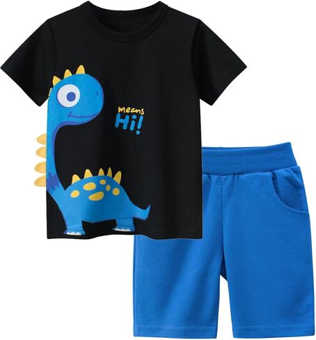Biniduckling Toddler Short Set Boy Summer Outfit Graphic Tee and Shorts 2-8 Years in Kuwait