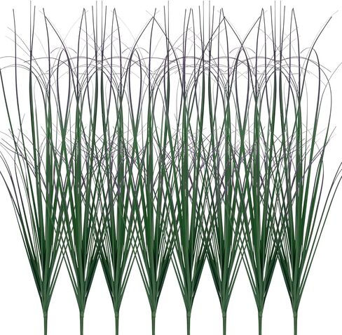 8 Bundles Artificial Plants Onion Grass Outdoor 17 Inch Tall Fake Shrubs Wheat Grass UV Resistant Greenery Stems Faux Bushes Plant for Indoor Outdoor Garden Office Home Decor（Green Red Tail） in Saudi Arabia