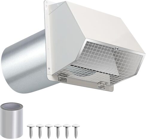 4 Inch Hooded Wall Vent with Screen and Damper,Outdoor Dryer Vent Cover for 4 inch Pipe,Wall Exhaust Vent Cover Cap External Extractor for House Ventilation&Outside Air Exhaust,Galvanized Steel,Black in Kuwait