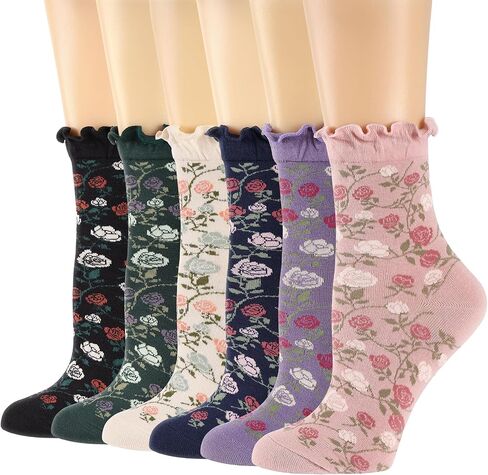 Women's Ankle Socks,Cute,Floral Patterned,Comfortable Cotton,Thin Casual Novelty Dress Vintage Fancy Socks 5 Pack(Size5-9) in Kuwait